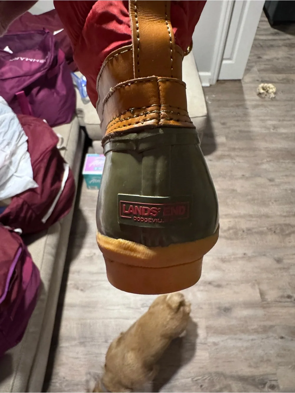 Women's Insulated Winter Duck Boots - Olive & Burgundy